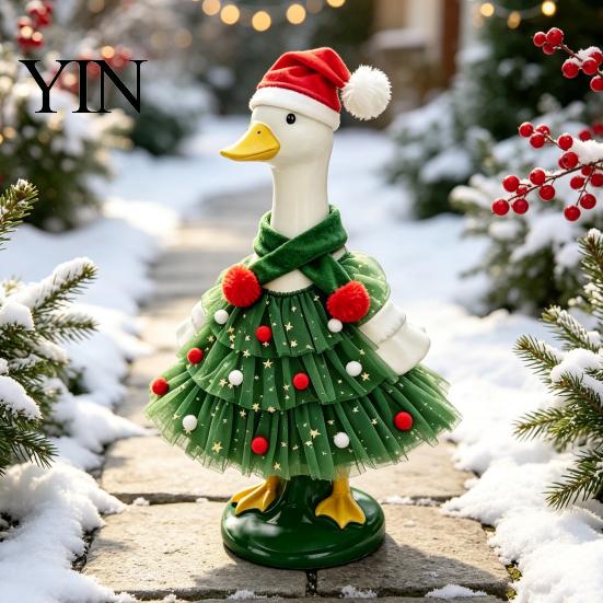 Holiday Porch Goose Clothes Christmas Outfit, Santa Dress with Plush Scarf And Decor for Garden Hat Apparel, Festive Winter Costume Outdoor Lawn Cute