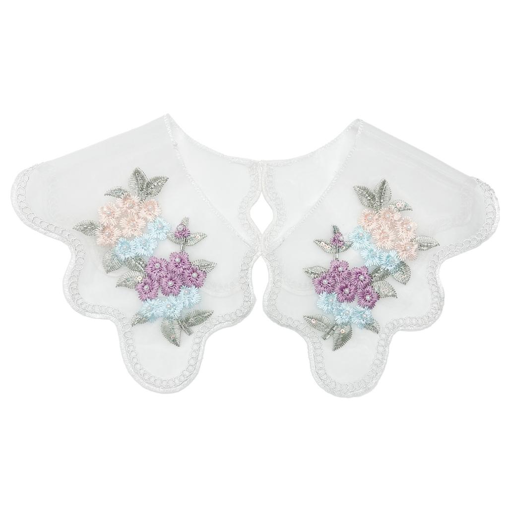 Embroidered Colorful Floral Lace Detachable Faux Collar Shawl Capelet for Women Dress Elegant Fashion Clothing Accessory