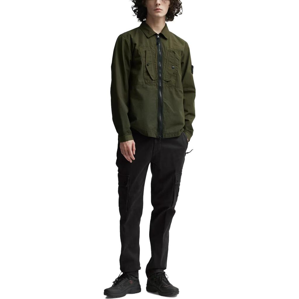 STONE ISLAND Solid Color Zip Collar Long Sleeve Jacket Men Jacket Olive-Green 791511112-V0058