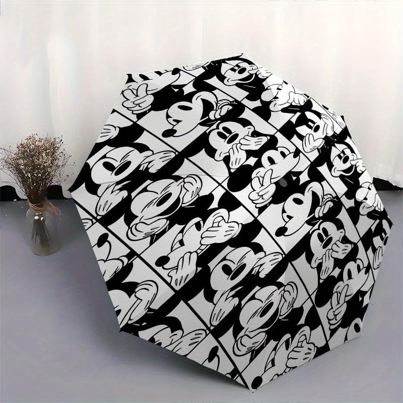Mickey Mouse,Grid Pattern Automatic Folding Umbrella - Simple 8-Rib Design, Bright Cartoon Pattern, Durable Iron Frame, Suitable For Travel,