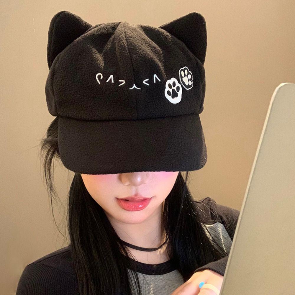 Peaked Cap Cat Ears Baseball Cap Anime Embroidery Baseball Hat Versatile Octagonal Hat Girl