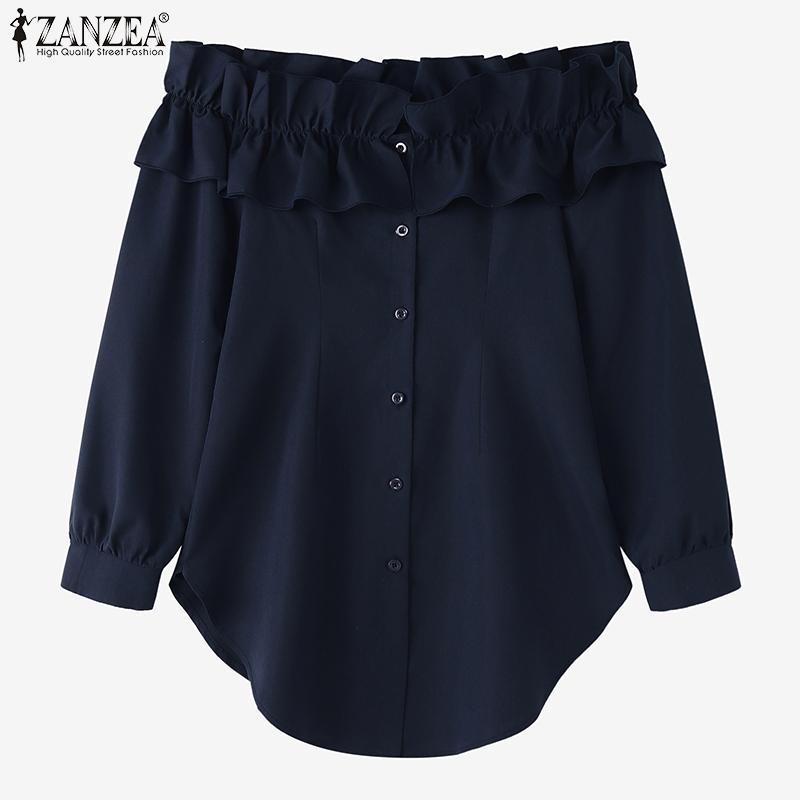 ZANZEA Women Casual Off Shoulder Long Sleeve Plain Blouse
