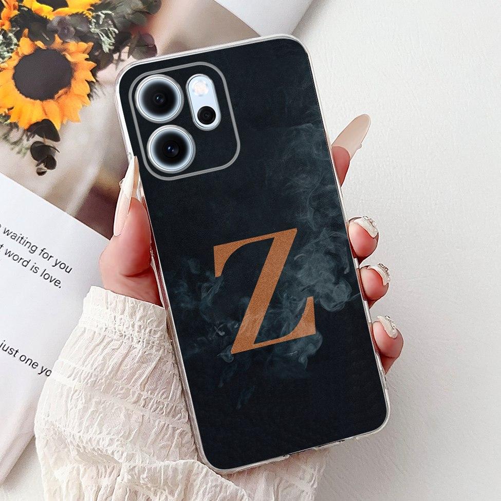For Oppo Reno 14F CPH2743 Case For Oppo Reno14 F Cover Transparent Luxury A-Z Letters Fashion Flowers Crown Soft Bumper Casing