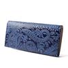 Длинный кошелек Baggy Port, Кожа, окрашенная индиго, с тисненым узором пейсли, ZYS-190 (Темно-синий)