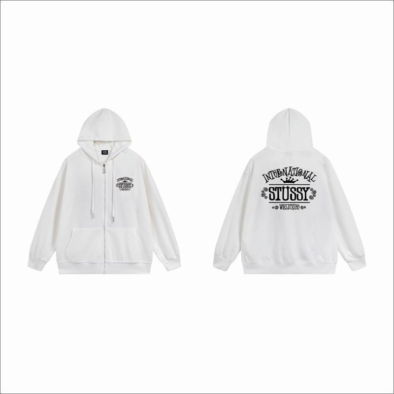 Unisex Hooded Zip-Up Fleece-Lined Sweatshirt With Letter Print Loose Fit Cotton Long Sleeve Men Women