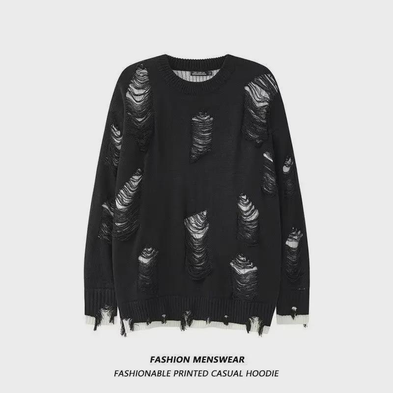 Унисекс модный толстый двухслойный вязаный свитер с дырками