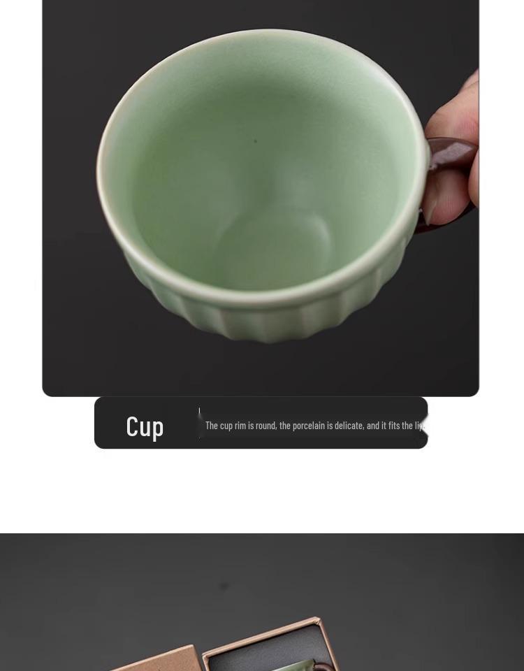 Ru Kiln Sky Five Colors Glazed Crackle Tea Cup with Handle - Master Tasting Cup in Gift Box.