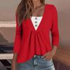 Women's Fashion Casual Long Sleeve Shirt Solid Color Button V Neck Up Tops