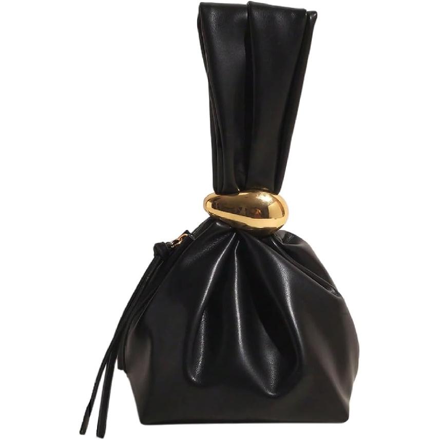 OYOANGLE Women's Mini Leather Bucket Bags Top Handle Purse Metallic Buckle Handbags Bag