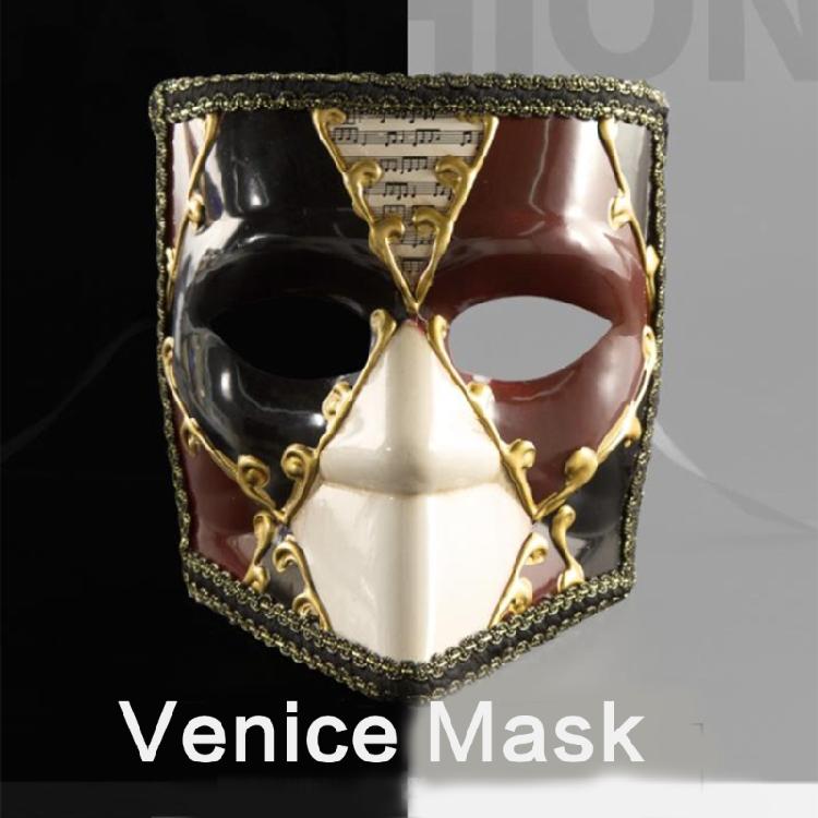 Artisanal Full Face Carnivals Masquerade Mask Men's Lace Trim Venetian Phantom Look Eyemask with Ribbon for Festivities