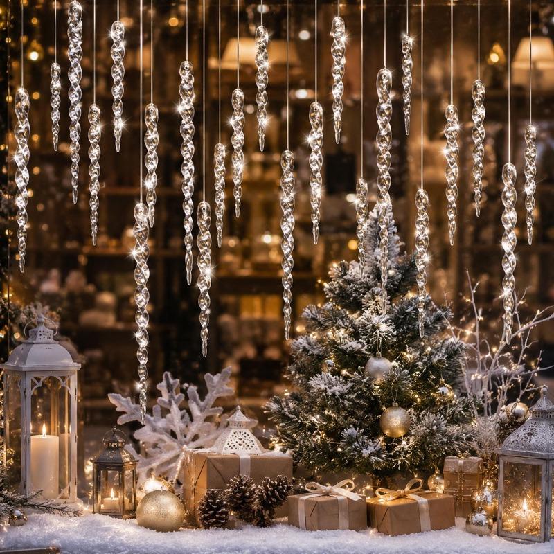 Кристально прозрачные витые подвески-сосульки Декор для подвешивания на елку Ледяные украшения для Зимнего Нового года Свадьбы Домашней вечеринки