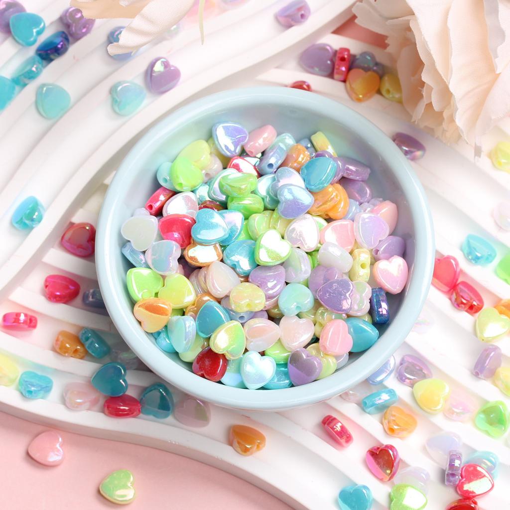 100Pcs Heart Acrylic Beads Jewelry Making AB Color DIY For Wholesale Pendant Necklace Bracelet