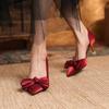 Burgundy Wedding Shoes Xiuhe High Heels Women's Thin Heels Pointed Single Shoes Not Tired Bride Shoes Soft Leather