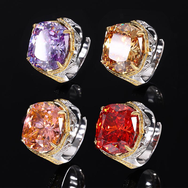 Jewelry Copper Bottom Gold-Plated Simulation Bird'S Nest Cut Fat Square Premium Ring Female 14 * 16