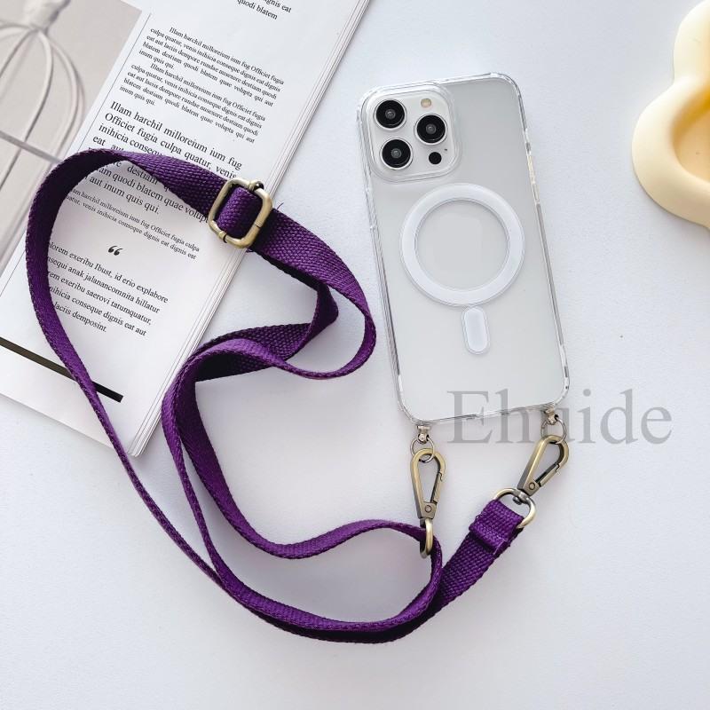 Strap Magnetic Case For Xiaomi Mi 14T 13T Redmi Note 14 Pro 13 POCO X6 M6 Pro Magsafe Shockproof Crossbody Lanyard Clear Cover