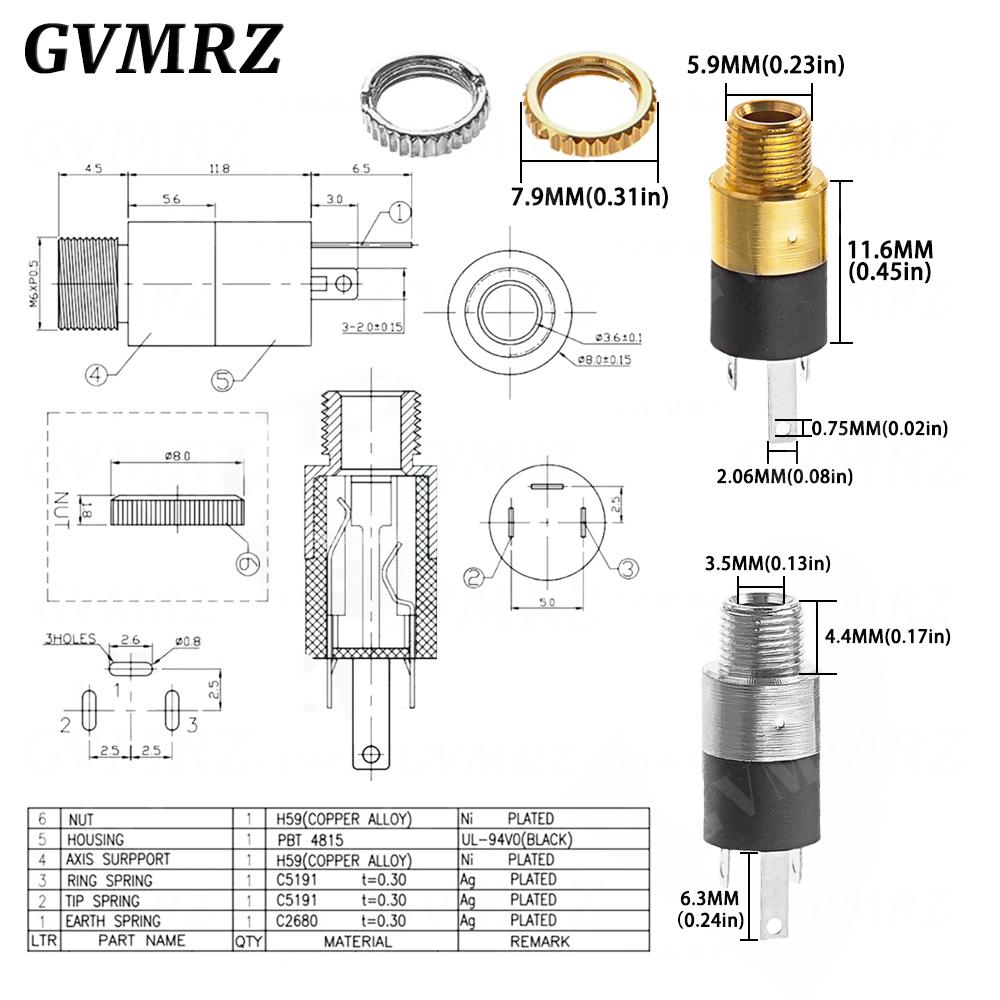 5PCS 3.5MM Cylindrical Socket PJ-392 Stereo Female Socket Jack With Screw 3.5 Audio Video Headphone Connector PJ392 GOLD PLATED