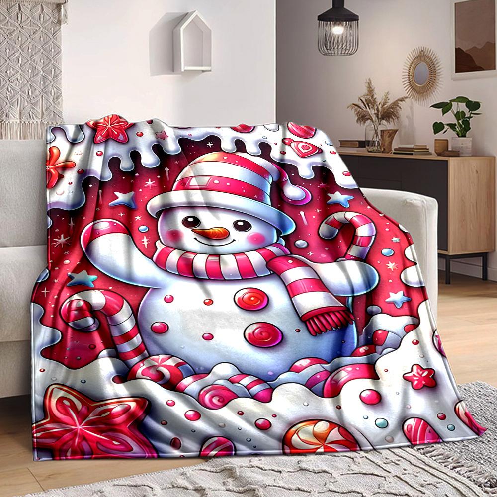1pc Candyland Snowman Blanket Lightweight Flannel Blanket Throw Blanket For Sofa, Bed, Travel, Camping yy2509026170