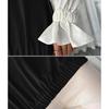 [Meluse] balloon sleeve shirt blouse crew neck docking tops switching long sleeve spring autumn ladies cut and sew long sleeve different material