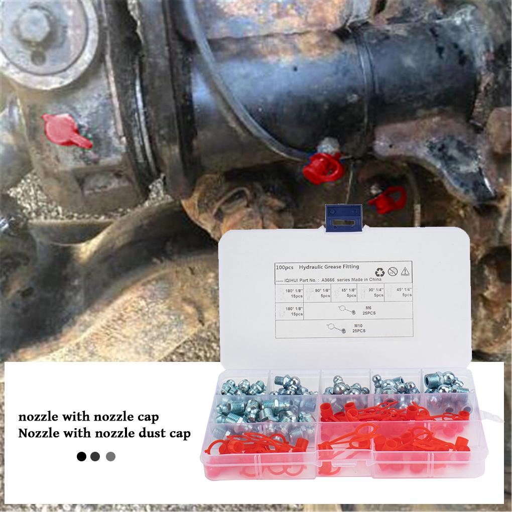 Ассортимент пресс-масленок 45 градусов, 90 градусов, прямая пресс-масленка, масляный ниппель с колпачками, 100 шт.