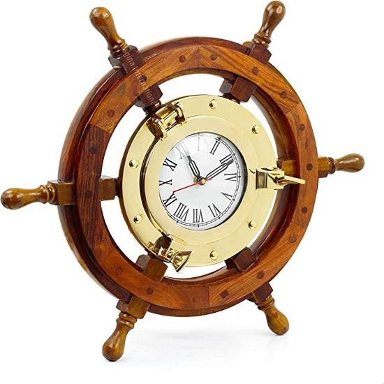 Морские 18-дюймовые настенные часы с корабельным колесом из латуни