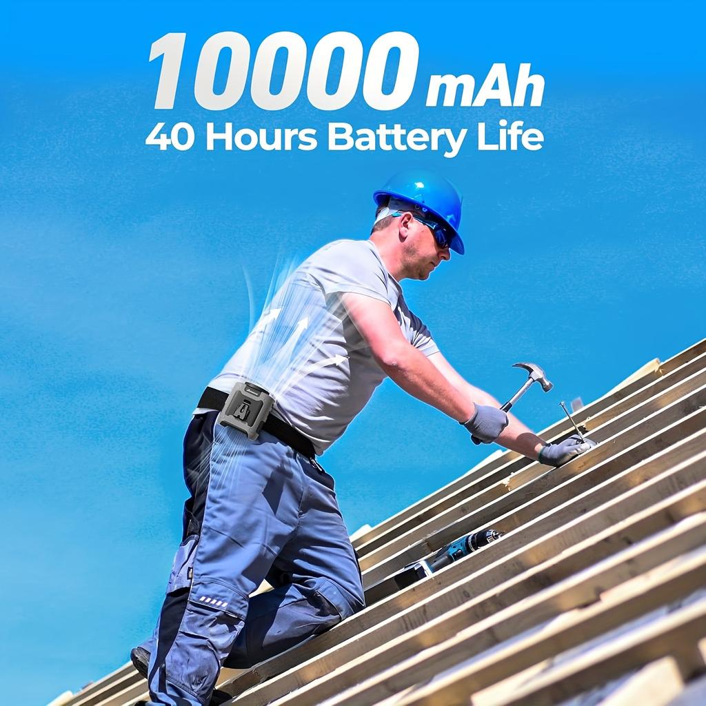 Портативный поясной вентилятор с клипсой, вентилятор на пояс, аккумулятор 10000 мАч, 5 скоростей ветра, охлаждение шеи без помощи рук, USB-зарядка, АБС-пластик