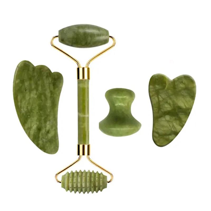 Natural Green Jade Roller Gua Sha Set Scraping Facial Massage Lifting Anti-Wrinkle Gouache Scraper Jade Massager Skin Care Tools