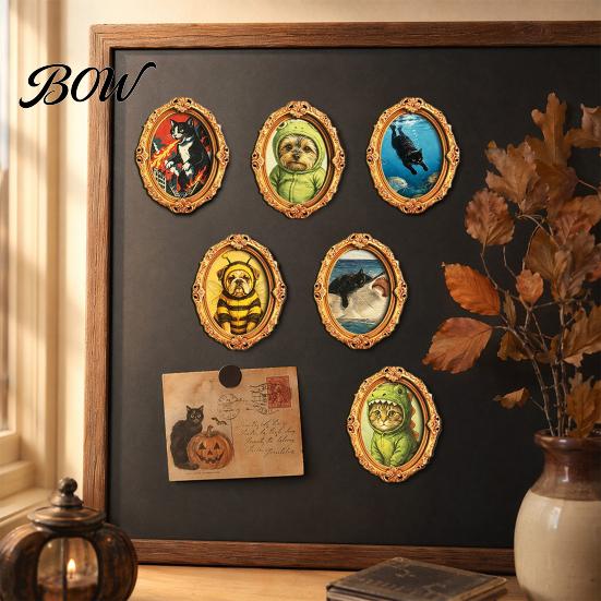 Kitchen Appliance Magnets 1/6Pcs Halloween Retro Frame Refrigerator Magnet, Wood Carved Fridge Home Decor Magnet Cabinet Whiteboard for Office Vintage