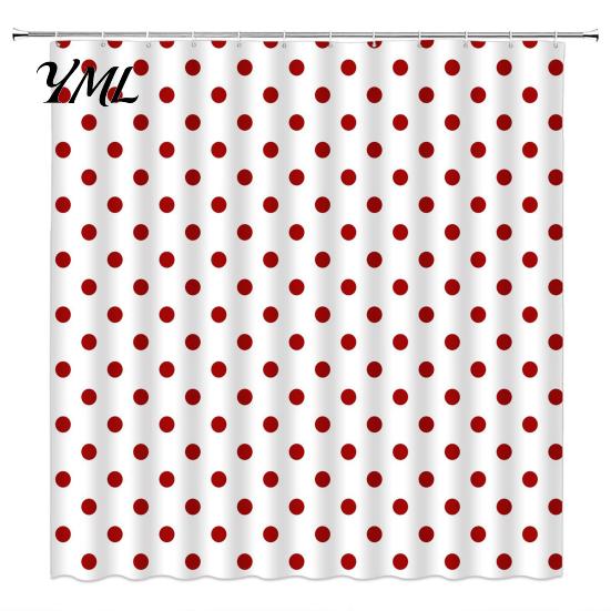 Modern Retro Style Bath Drapes Polka Dot Shower Curtain with Hooks, Waterproof Fabric Bathroom Curtain, Easy Install Curtains for Home Bathtub Decor,
