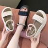 Muffin Thick Bottom Roman Sandals Female Fairy Summer Flat Pearl Strap Elastic Sandals Large Size Fashion Women Summer Breathable Shoes
