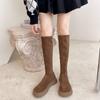 Fashion Ladies Boots Winter Knee High Shaft Long Shoes for Women Platform Elastic Round Toe Footwear Brown Gyaru Designer Luxury Hot 39