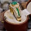 Xiaomi Huitan Gold Color Women Ring Noble Wedding Party Fashion Accessories Inlaid Shining Green Oval CZ Fancy Daily Elegant Jewelry