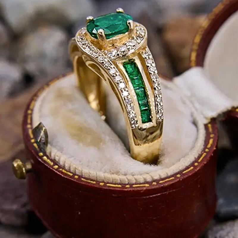 Xiaomi Huitan Gold Color Women Ring Noble Wedding Party Fashion Accessories Inlaid Shining Green Oval CZ Fancy Daily Elegant Jewelry