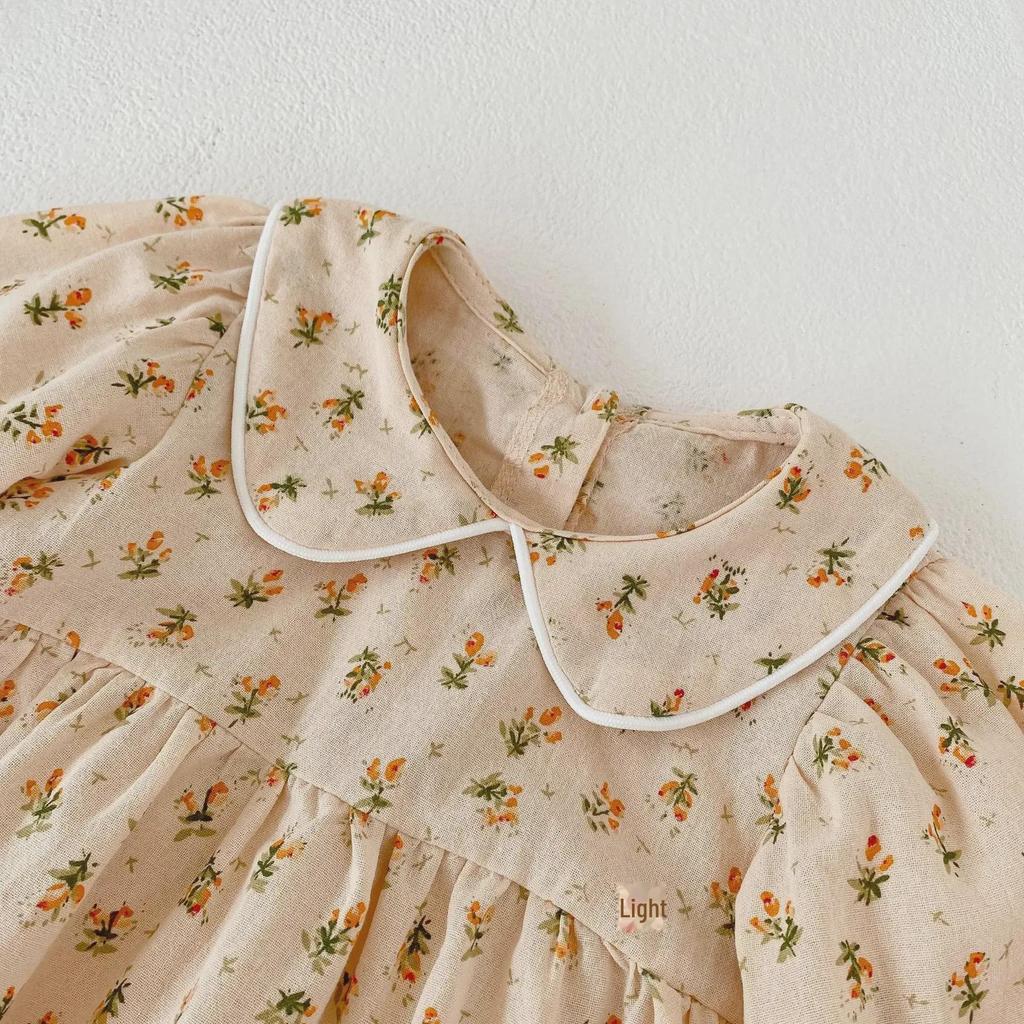 2024 Осень Детский комбинезон с длинными рукавами и цветочным узором для девочек