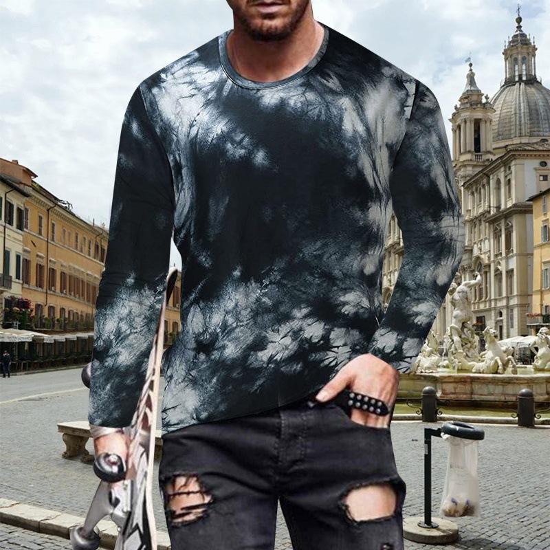 Men Simple T Shirts Sport Wear Spring Autumn Round Neck Long Sleeve Top Men's Plus Size Vintage 3d Print T Shirt