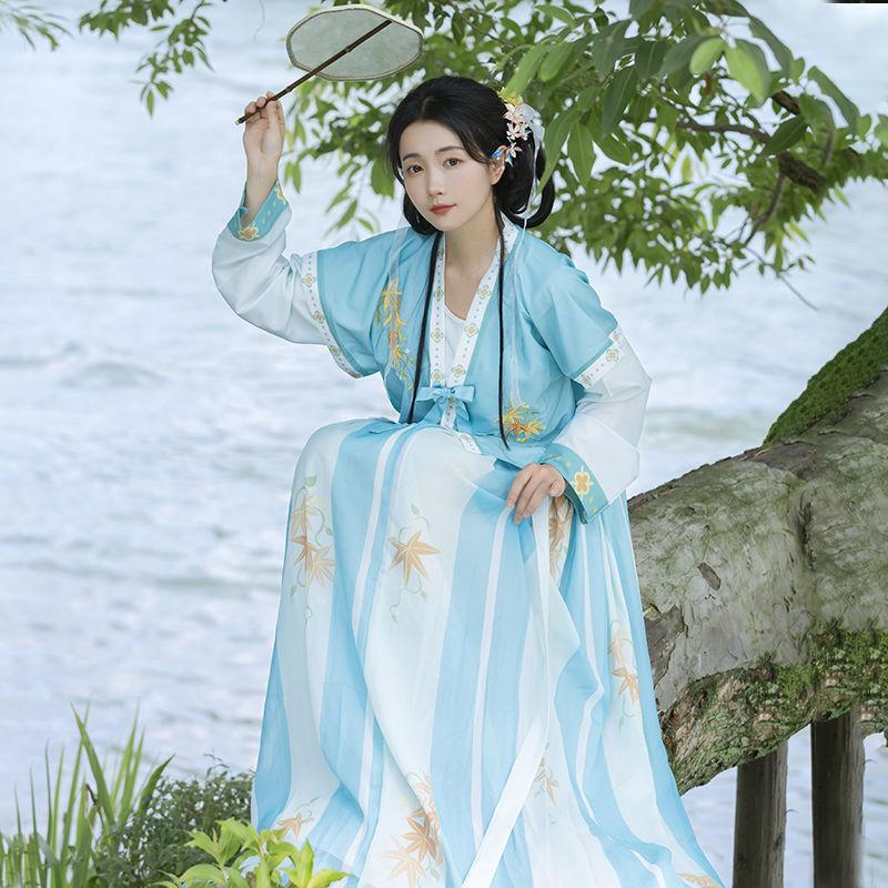 Chinese Tang Dynasty Style Hanfu Printing And Dyeing Big Swing Skirt Daily Women's Suit