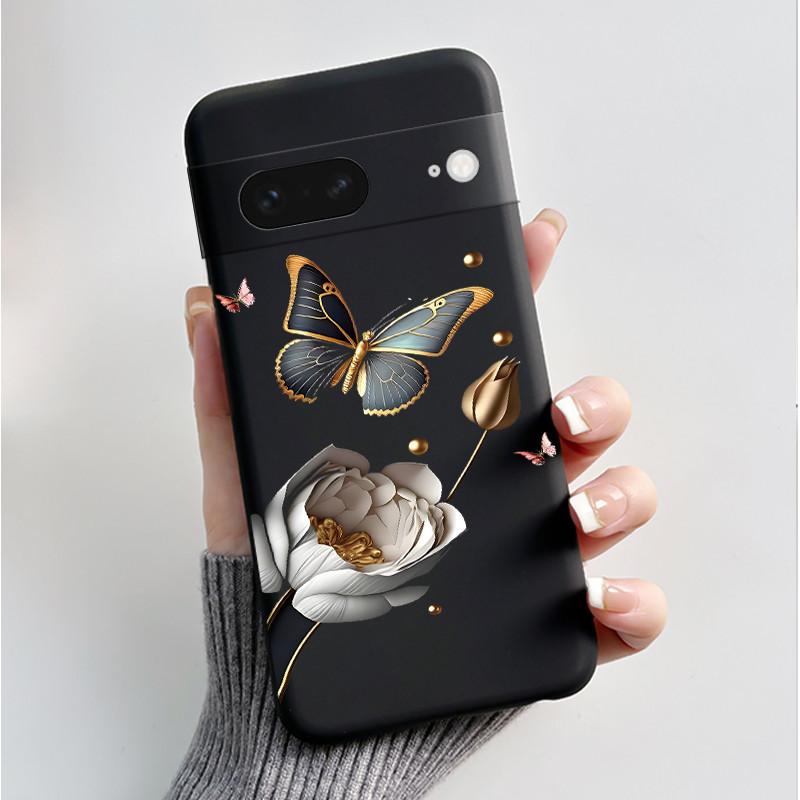 For Google Pixel 7 / Pixel 7 Pro Case Luxury Fashion Butterfly Flowers Black Soft TPU Silicone Back Cover Pixel7 7Pro Phone Case
