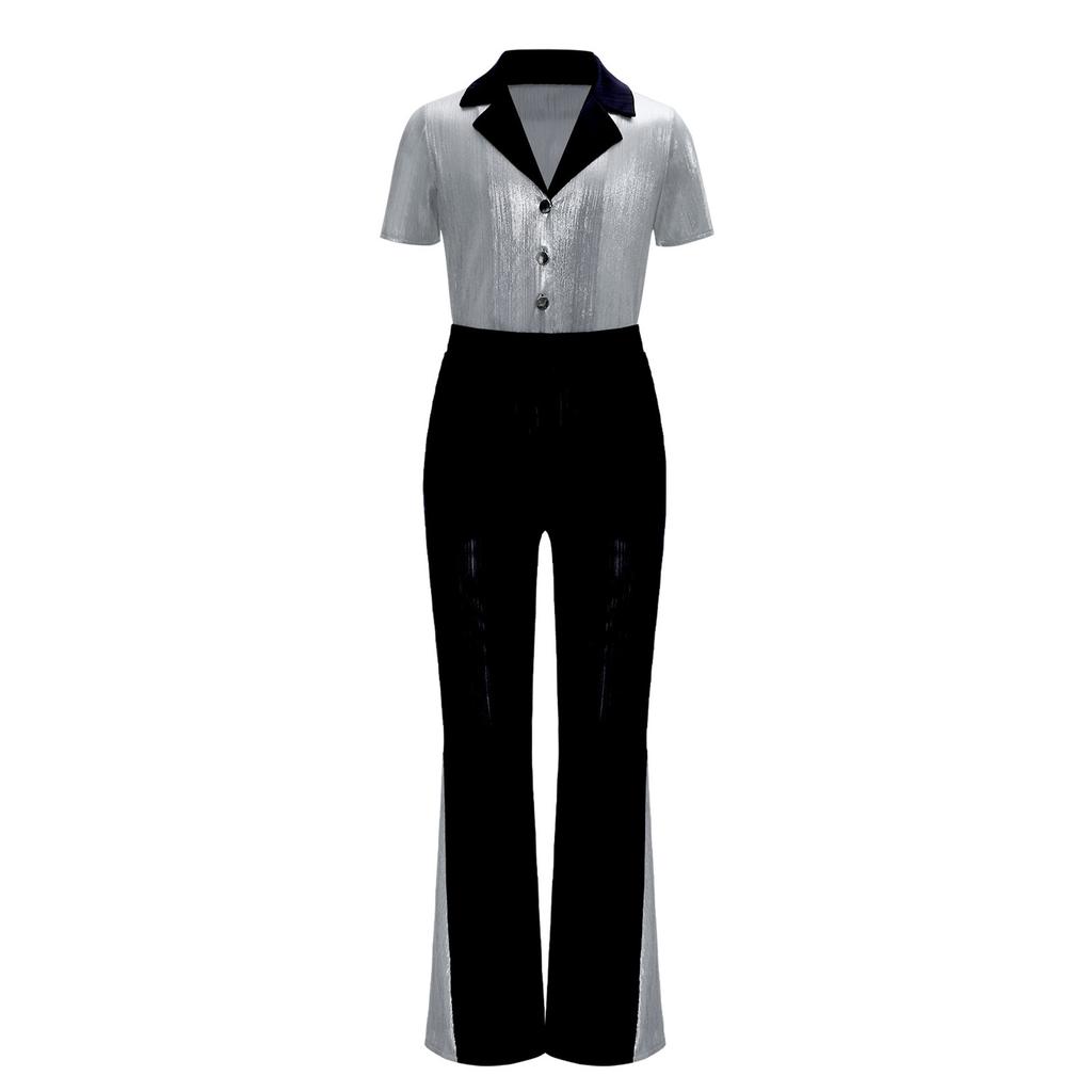 Костюм для ретро-диско-вечеринки для мальчиков, стиль 70-х, рубашка с цветовыми блоками, расклешенные брюки, костюм для выступлений и танцев