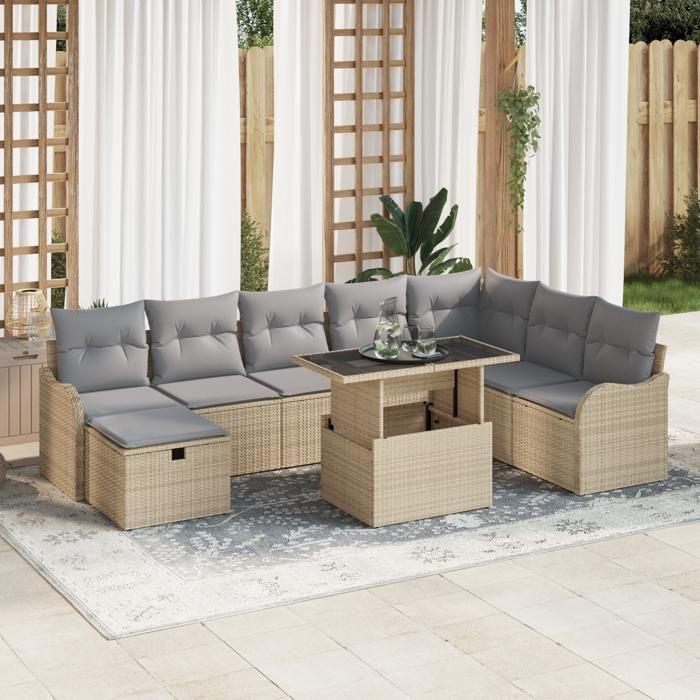 VidaXL 9-Piece Garden Sofa Set with Cushions Beige Poly Rattan 3359737
