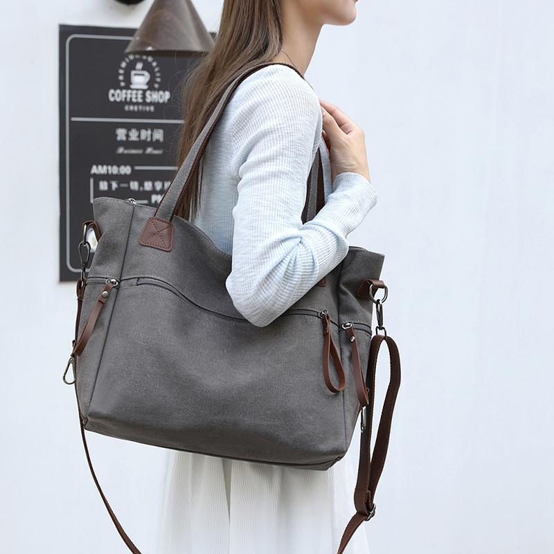 Женская холщовая сумка через плечо, большая вместительная сумка-тоут