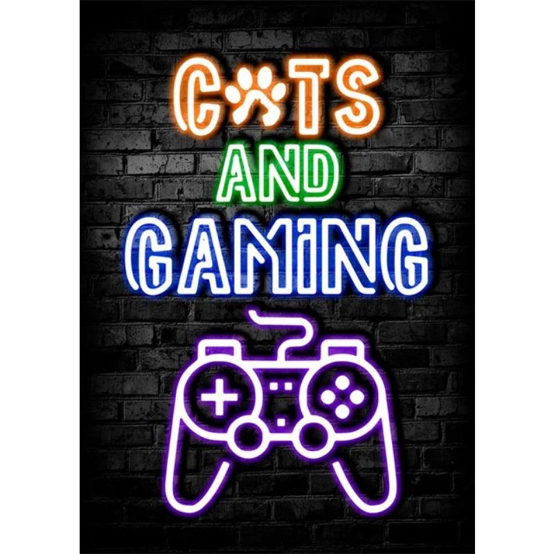 Игровой неоновый холст плакат еда сон игра повтор декор комнаты геймера киберспорт спальня искусство домашний декор подарок живопись настенный декор