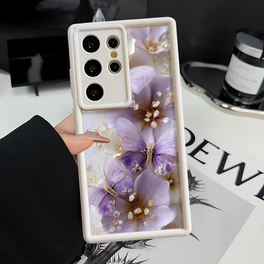 Phone Cover Case for Samsung Galaxy S26 Ultra S24Ultra S23 FE S21 S25 S25 Edge S20FE S22 S24 Plus Black Butterfly Pattern