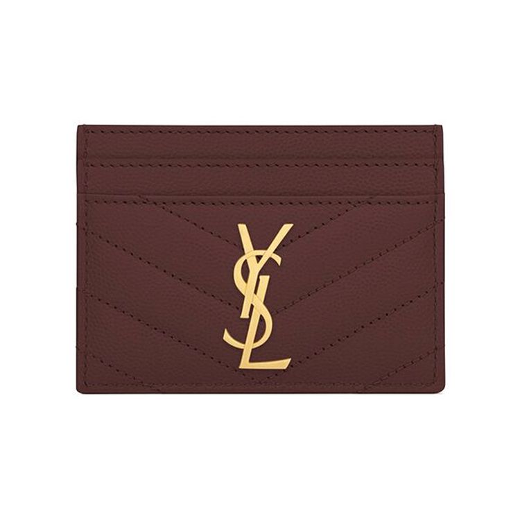 Saint Laurent Ysl Монограмма Золотой Логотип Текстурированная тисненая стеганая кожаная визитница Женская визитница Темно-красный 423291-BOW01-6475