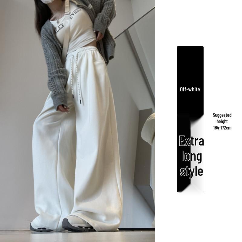 Белые брюки с высокой посадкой и широкими штанинами: Весна/Осень 2025 - Утягивающие, Свободные, Трикотажные брюки в пол для женщин