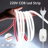 Светодиодная лента 220 В с диммером, водонепроницаемая IP65, светодиодная лента COB с самоклеящейся гибкой лентой для освещения помещений и улицы