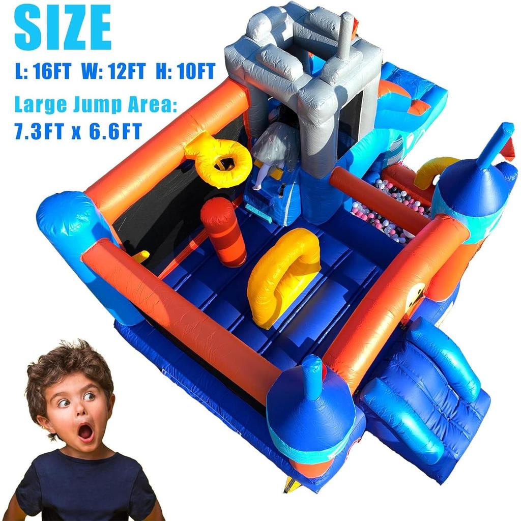 Commercial Kids Party Inflatable Bounce House Bouncy Castle with Slides & Ball Pit, Ring Toss Game,Basketball Hoop,Obstacle