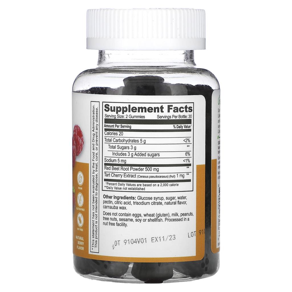 Beetroot + Tart Cherry Extract Gummies, Natural Berry, 60 Gummies