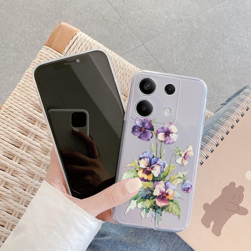 Модный цветочный мягкий прозрачный силиконовый чехол для Xiaomi Redmi Note 13 14T 15 Samsung A55 A35 S24 FE iPhone Huawei Honor Camera защитный противоударный чехол