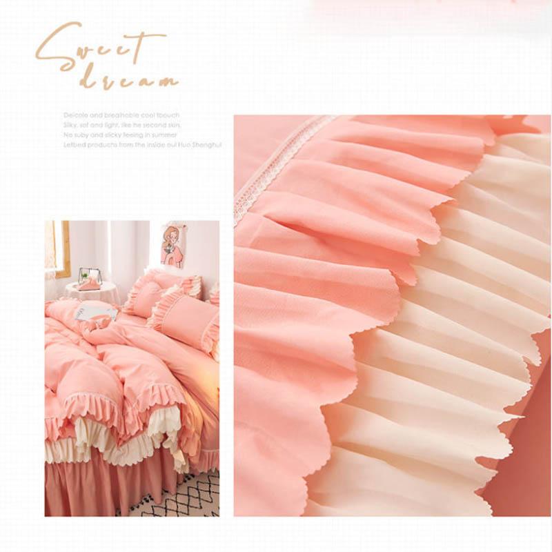 Four-piece Bed Skirt Thick Brushed Korean Style Bed Skirt and Quilt Cover Three-piece Princess Style Bedding