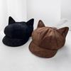 Korean Retro Cat Ears Octagonal Hat Women's Autumn and Winter Face Showing Newsboy Hat Brushed Warm Beret
