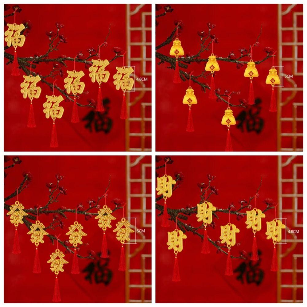 6pcs/10pcs Waterproof Potted Plant Year of the Dragon Spring Festival Hanging Pendant Lucky Mascot